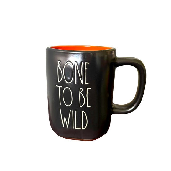 Rae Dunn Mugs Halloween Collection - Bone to be wild, black-orange, set of 2 - Picture 1 of 6